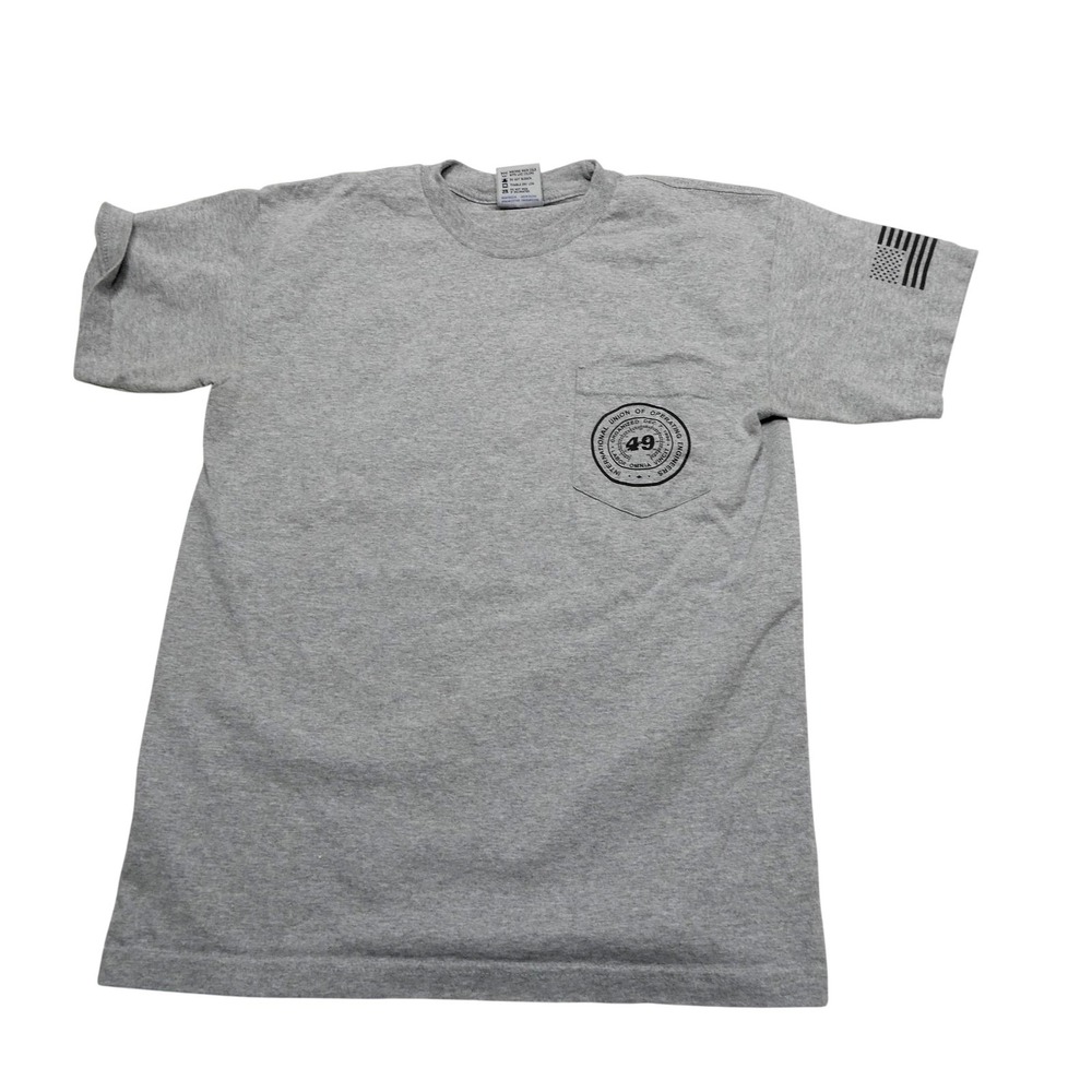 Bayside Shirt Mens Medium‎ Gray Local 49 Union USA Flag Heavyweight Workwear Tee